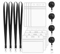 4 Sets Portatarjetas Colgante con Lanyard y Enrollable - Porta Tarjetas Identificación Transparente Impermeable para DNI, Tarjetas de Transporte, Oficina y Escuela