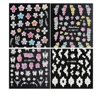 4 Sheets Flowers Nails Sticker for Woman Simple Decals Art Stickers Adhesive Manicures Sticker