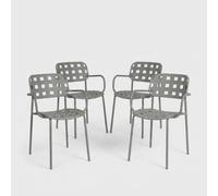 4 sillas apilables Clover YES con reposabrazos de acero para exteriores - Gris