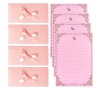 4 Sobres Rosas, 4 Hojas De Papelería Con Estampado De Conejo, Sobres De Regalo Con Lazos, Bonitos Sobres Para Tarjetas De Felicitación, Adecuados Para Invitaciones, Tarjetas De Regalo