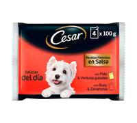 4 sobres x 100 g Cesar Carnes Mixtas Salsa en Bolsita para Perros