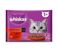 4 sobres x 85 g Whiskas Buey y Pollo Salsa en Bolsita para Gatos Adultos