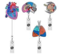 4 Soporte para insignia cardíaca carrete retráctil con forma de corazón clip para tarjeta de identificación anatomía divertido soporte para etiqueta de nombre de enfermera pediatría enfermería