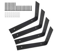 4 soportes de estante industriales resistentes en forma de L en ángulo recto para estante montado en la pared con tornillo y anclajes a juego (negro, 200 mm-100 mm, 4 unidades)