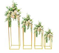 4 soportes para flores para bodas, centros de mesa, 100 cm, 80 cm, 60 cm, 40 cm, jarrones dorados de metal, soporte para flores de metal, jarrón de suelo alto, geométrico, columna de flores para