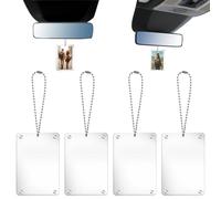 4 soportes para fotos colgantes de coche, soporte magnético universal con cadena para espejo retrovisor, marco de fotos de coche, adornos acrílicos transparentes personalizados, Car Imagen Holder