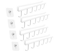 4 soportes para tazas, para armario, sin taladrar, ganchos de almacenamiento, ganchos para tazas, vasos, copas de vino, utensilios de cocina, con tornillos autoadhesivos, con 4 tornillos adhesivos