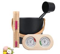 4 Stck 7L Cubo Sauna, Juego Completo Sauna Cubo Sauna Con Cazo Madera Pino Finlandés Accesorios Sauna Cubo De Infusión (Cubo De Sauna + Cazo + Termómetro Higrómetro + Reloj De Arena)