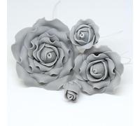 4 tamaños para elegir con rosas de azúcar grises, decoración de pastel de flores con alambre (2 1/2 pulgadas x 1)