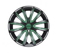 4 tapacubos universales de dos tonos negro/verde, 15 pulgadas