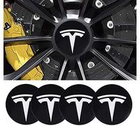 4 tapas de aluminio estéreo 3D de 56 mm con forma de arco circular 3D para cubierta central, emblema insignia pegatina para Tesla Roadster Modelo S/X/3/Y cubierta de cubo de modificación (negro)