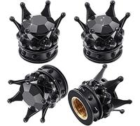 4 Tapas de Válvula Brillante Cubiertas de Casquillos de Neumático de Coche de Corona de Diamante Artificial de Cristal Hecho a Mano Cromados, Atractivos Accesorios a Prueba de Polvo(Black)