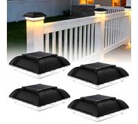 4 tapas solares para postes, luz de poste, luz de poste, tapa de poste LED, IP65, resistente al agua, para postes de 3,5 x 3,5 pulgadas, 4 x 4 pulgadas, para postes de madera, terrazas (luz cálida)