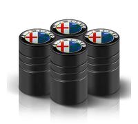 4 Tapones de Válvula Aleación Aluminio para Alfa Romeo Giulia Stelvio Mito Giulietta tonale Alfa 4C Disco, Tapones Rueda Coche Resistentes Corrosión, para marcar los neumáticos,Black-4