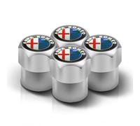 4 Tapones de Válvula Aleación Aluminio para Alfa Romeo Giulia Stelvio Mito Giulietta tonale Alfa 4C Disco, Tapones Rueda Coche Resistentes Corrosión, para marcar los neumáticos,Silver-2