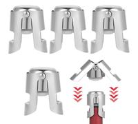 4 Tapones para Vino - Tapón para Botella de Vino - Cierre para Champán, Acero Inoxidable, Junta Interior de Silicona, Antigoteo y Conservante, Adecuado para Caldos, Espumantes y Más