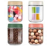 4 Tarros de Avena Durante la Noche 500ml con Tapa Rosca - de Vidrio Reutilizables (4 Colores) - Ideal para Yogur, Ensalada, Cereales y Mermelada - Botes de Cristal Apilables Prueba de Fugas