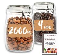 4 Tarros de Cristal Herméticos 2000 ml - Tarros herméticos de Almacenamiento para Alimentos, Conservación Fresca y Organizada - Incluye Etiquetas + Ebook de 102 Recetas (2 litros)