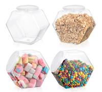 4 Tarros De Plástico Hexagonales Transparentes Para Dulces, Tarros De Galletas De Plástico Con Tapas Herméticas Con Tapa, Recipientes Reutilizables De Ancha, Exhibición De Dulces De Café a Granel