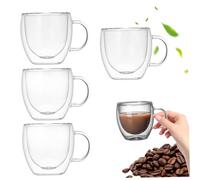 4 tazas de café de vidrio de doble pared, taza de café de 5.07 oz, tazas de expreso de vidrio transparente, resistentes al calor con agarre seguro, perfectas para expreso, té, leche y