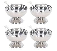 4 tazones de helado de acero inoxidable, tazones de plata para servir, taza de postre con tenedor, patas redondas irrompibles para ensalada de pudín de helado de yogur (200ml)