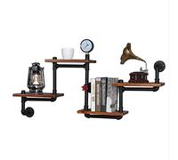 4 Tier Industrial Shelves, Pipe Shelving Metal Wall Shelve, Rustic Wall Mounted Hanging Bookshelf, Retro Brown 120x68cm