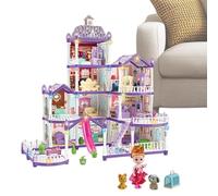 4 Tier Miniature Doll House - 13 Room Assembly Villa Playset with 3 Princess Dolls, 2 Puppies & Furniture Accessories | For Age 4-6 Girls, Role Playing, Pretend Play & Birthday