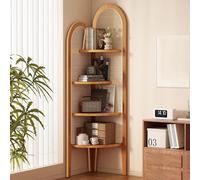 4 Tier Rattan Corner Shelf Stand, Multi-Tier Organizer for Living Room, 90° Right Angle Design with Rounded Corners, Fits Tight Spaces