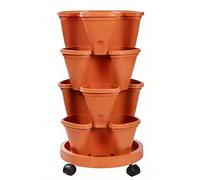4-Tier Stackable Strawberry Planter - with Detachable Tray Wheels | Drainage Stackable Planter Vertical Garden For Vegetables,Flowers,Cuttings, - Indoor & Outdoor