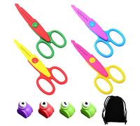 4 tijeras para niños y 4 gofres con bolsa de terciopelo negro, tijeras de seguridad hechas a mano de encaje, mini taladro, adecuado para niños, ideas hechas a mano para jardín de infantes