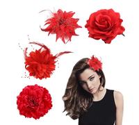 4 tocados de flores para el pelo, horquillas para el pelo con flores, horquillas para el pelo para mujer, elegantes broches de flores rojas, para bodas, Halloween, fiestas (rojo)
