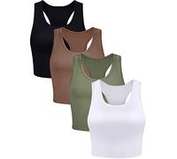 4 Tops Deportivos de Mujer (Negro, Verde Militar, Café, Blanco, S)