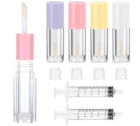 4 Tubos de Brillo Labial de 6 ml Con Varita y Tapones de Goma - Recipientes Recargables Para Bálsamo Labial DIY (4 Colores)