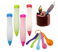 4 Uds Bolígrafos Decorativos De Silicona Y 5 Uds Cucharas Medidoras Coloridas, Cucharas De Plástico Graduadas, Accesorios De Postre Diy, Herramientas Para Hornear