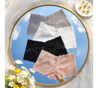 4 Uds. Bragas De Encaje Jacquard Boyshort, Cómodas Bragas Íntimas Elásticas Semitransparentes, Lencería Y Ropa Interior Para Mujer