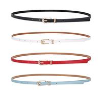 4 Uds cinturón de cuero ajustado para mujer para vestidos cinturón fino con hebilla de Metal para pantalones vaqueros (negro/blanco/rojo/azul)