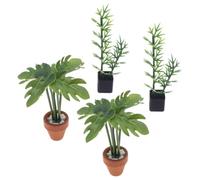 4 Uds. De Plantas para casa de muñecas, Plantas en Miniatura realistas de bambú y Hojas de Monstera para decoración de casa de muñecas