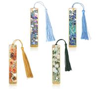 4 Uds Marcapáginas de Metal con Borla, Marcapáginas de Pintura al Óleo Marcapáginas Estéticos Marcapáginas Huecos de Metal para Lectura Adultos Niños Escritores Lectores Amantes de los Libros