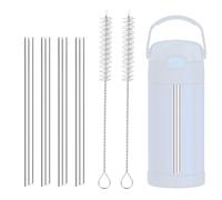 4 Uds Pajitas Metálicas para THERMOS FUNTAINER 12oz Botella Infantil, Reutilizables 12,7cm Cortas Pajitas de Acero Inoxidable con 2 Cepillos de Limpieza para Cócteles Vasos Pequeños y Tazas