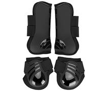 4 Uds Protector de pierna de caballo elástico botas de pierna trasera delantera de caballo botas de montar a caballo tendón Fetlock botas Pony protección de pierna con absorción de impactos(M-negro)