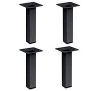 4 un. Pata pie cuadrada para Mueble en acero 25x25mm altura 150mm pintura negra con Tapón contera