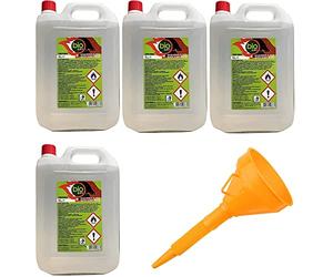 4 unidades - 20 litros - Bioetanol combustible estufas Bio Sprint 5 litros 99,9% inodoro sin humo natural sin azufre + embudo de 145 mm