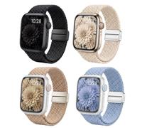 [4 unidades] Correa trenzada compatible con Apple Watch 49, 46, 45, 44, 42, 41, 40, 38 mm, correa de nailon elástico magnético para mujer y hombre, para iWatch Series 11 10 9 8 7 6 5 4 3 2 1 SE Ultra