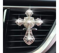 4 unidades de 7 x 5,3 cm con forma de cruz de metal, difusor de aceite esencial de aromaterapia, clips de ventilación con brillantes para coche, clip para ambientador, decoración interior para mujeres