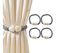 4 unidades de alzapaños magnéticos, color gris con imán de aspecto de madera, alzapaños ajustables para cortinas, soportes decorativos para dormitorio, salón, oficina
