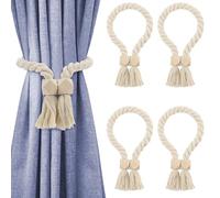 4 unidades de alzapaños magnéticos de macramé con borlas y cuentas de madera, 60 cm ajustables, diseño bohemio para cortinas de salón, dormitorio y terraza