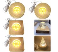 4 unidades de base de luz LED de madera, base de pantalla LED, base de pantalla, placa para bloque de cristal, base LED iluminada de madera con USB, base LED para exhibición, cristal, acrílico, resina