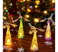4 unidades de cristal para árbol de Navidad con iluminación LED, decoración de Navidad LED mini velas de té con pájaro giratorio, iluminación navideña para decoración de mesa de Navidad