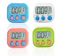 4 unidades de cronómetro magnético temporizador: Nizirioo 4 colores temporizador digital de cocina con reloj con pantalla LCD grande silencio para cocinas, oficinas, deportes (pilas no incluidas)