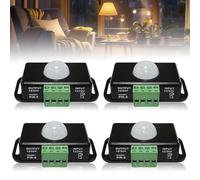 4 unidades de detector de movimiento LED, CC 12 V 24 V, negro, sensor de movimiento por infrarrojos, sensor PIR, interruptor automático, inalámbrico, para tiras LED